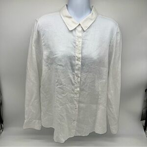 J. Jill White w/A Hint of Blue 100% Linen Blouse-Size L
